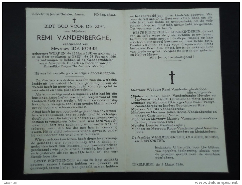 Bidprentje: Remi Vandenberghe Geboren Te Werken 1882 En Overleden Te Esen 1956 - Religion & Esotérisme