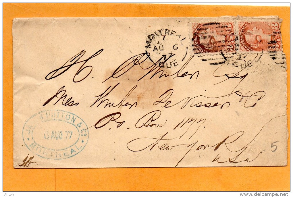 Canada 1877 Cover Mailed To USA - Brieven En Documenten