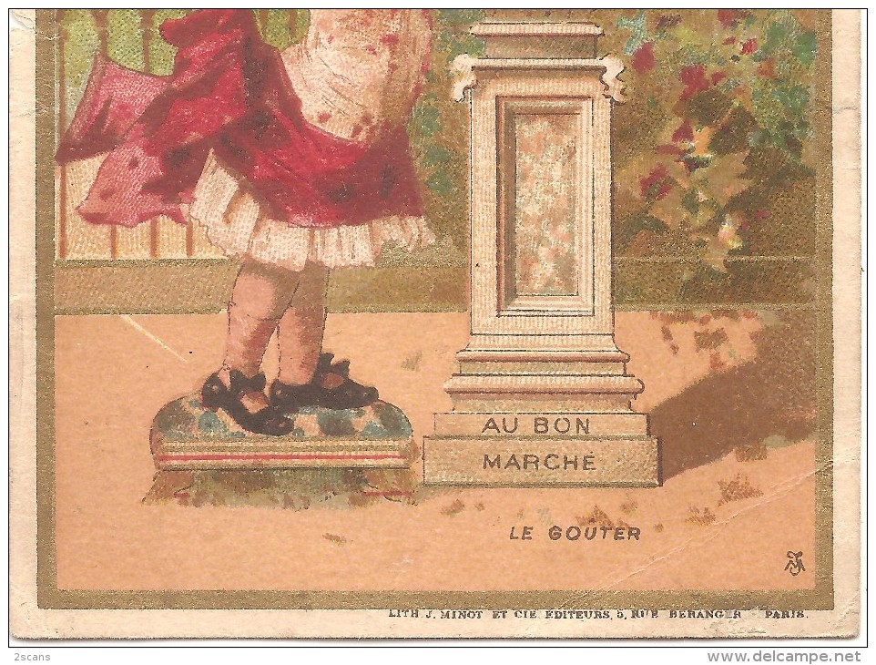 Chromo AU BON MARCHÉ (Aristide Boucicaut, Paris) - "Le Goûter" - Chromolithographie  Minot 8,2 X 12,1 Cm - Au Bon Marché