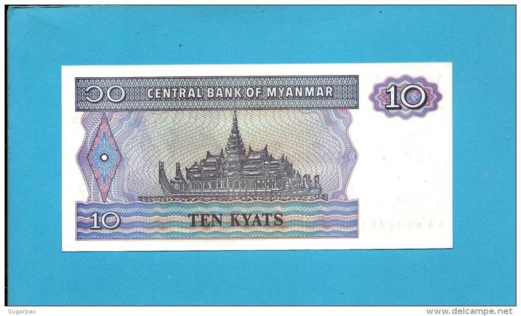 MYANMAR ( Old BURMA )- 10 KYATS -  ND (1997 ) - P 71.b - UNC. - Serie AS - 2 Scans - Myanmar
