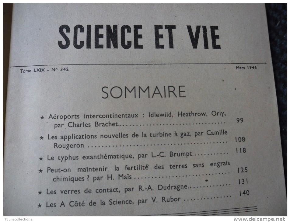 SCIENCE ET VIE De Mars 1946, Aéroport D'Orly, Turbine à Gaz Aviation, Verres De Contact, L´illustrateur Ravo René - Sciences