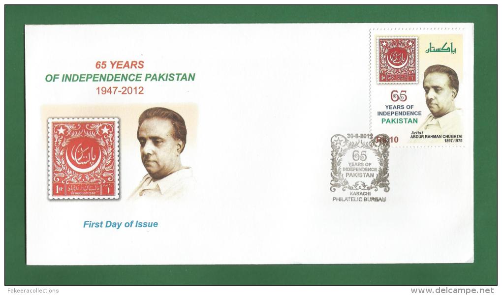PAKISTAN 2012 - 65 YEARS OF INDEPENDENCE (1947-2012 ) - FDC MNH ** - Artist ABDUR RAHMAN CHUGHTAI, Stamp On Stamp .. - Pakistan