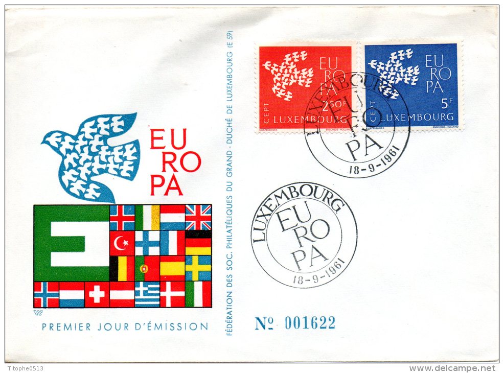 LUXEMBOURG. N°601-2 Sur Enveloppe 1er Jour De 1961. Europa´61. - 1961