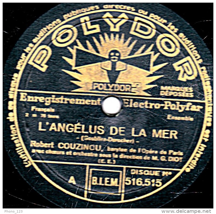 78 Trs - 30 Cm - état TB - ROBERT COUZINOU - ANGELUS DE LA MER - LES RAMEAUX - 78 T - Disques Pour Gramophone