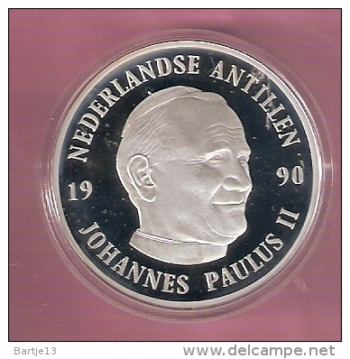 NED.ANTILLEN 25 GULDEN 1990 ZILVER PROOF BEZOEK PAUS JOHANNES PAULUS II - Antilles Néerlandaises