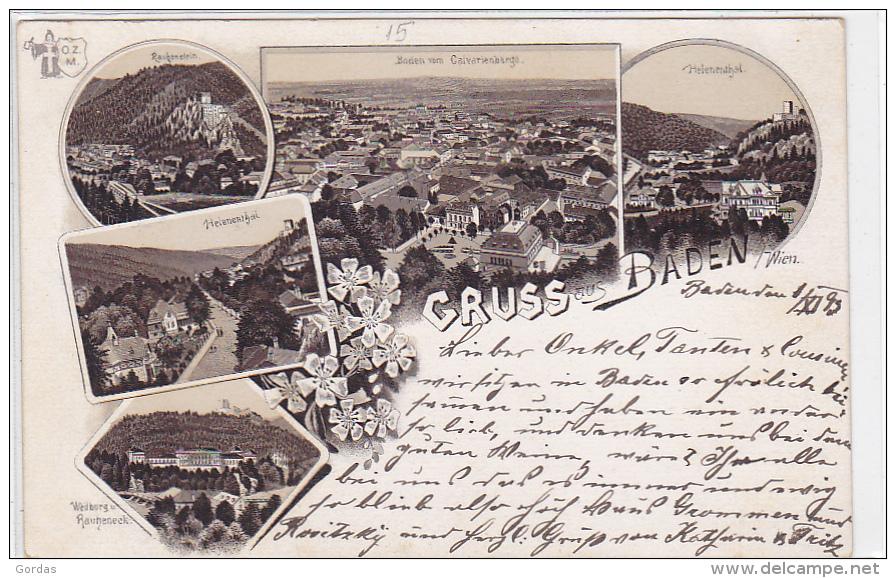 Austria - Gruss Aus Baden Bei Wien - 1893 - Baden Bei Wien