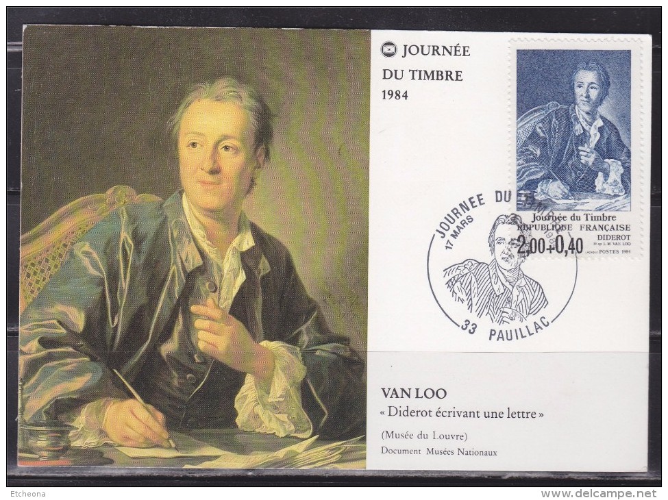 = Carte Postale 1984 Journée Du Timbre 33 Pauillac 17.3.84 N° 2304 Oeuvre De Van Loo "Diderot écrivant Une Lettre - Día Del Sello