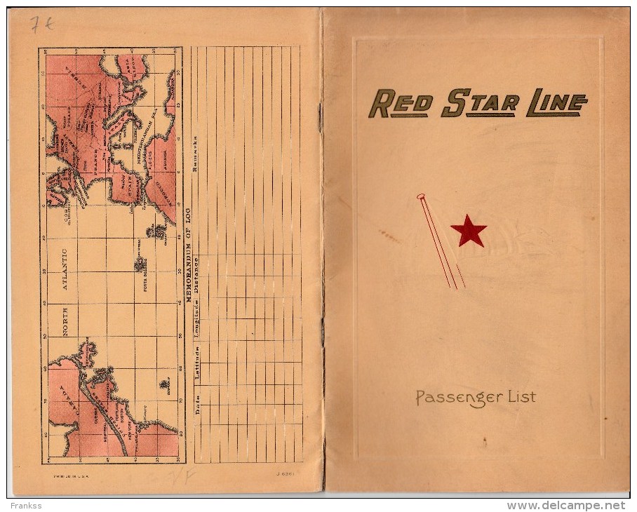 Red Star Line  Passenger List  S/S Belgenland ???? - Dampfer