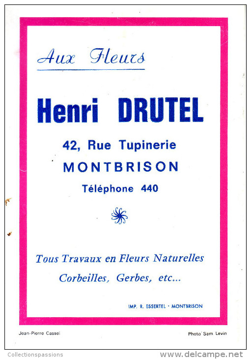 Calendrier - 1967 - Aux Fleurs. Henri Drutel - MONTBRISON - Jean Pierre Cassel - - Petit Format : 1961-70