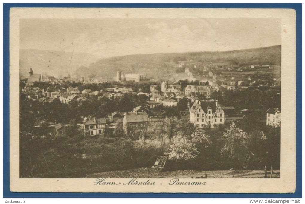 Hann.-Münden Panorama Mit Welfenschloß Gelaufen Als Feldpost 1918 (AK4) - Hannoversch Muenden