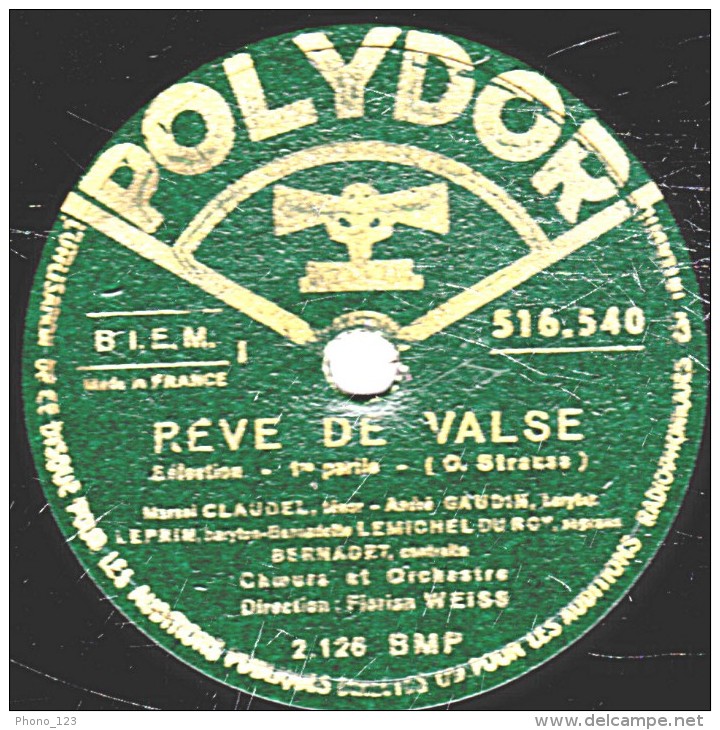 78 Trs - 30 Cm - état B -  Choeurs  - RÊVE DE VALSE 1re Et 2e Parties - 78 T - Disques Pour Gramophone