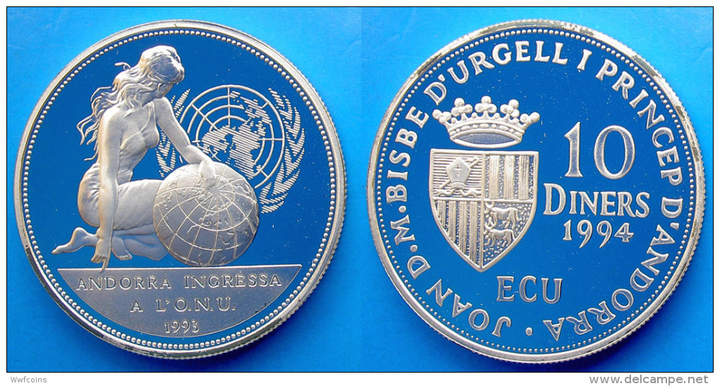 ANDORRA 10 D 1994 ARGENTO PROOF INGRESSO ALL'ONU PESO 31,47g TITOLO 0,925 CONSERVAZIONE FONDO SPECCHIO UNC. - Andorra