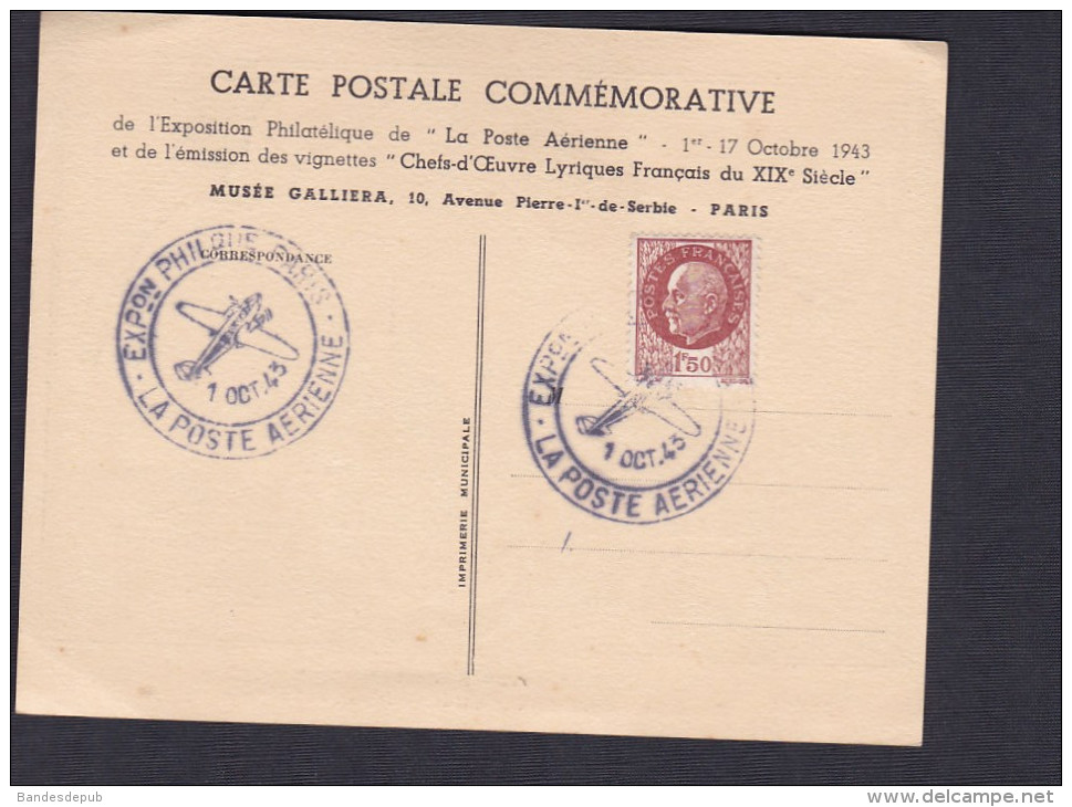 Carte Postale Commemorative Exposition Philatelique  La Poste Aerienne ( Cachet Timbre Petain 1f50) - Other & Unclassified