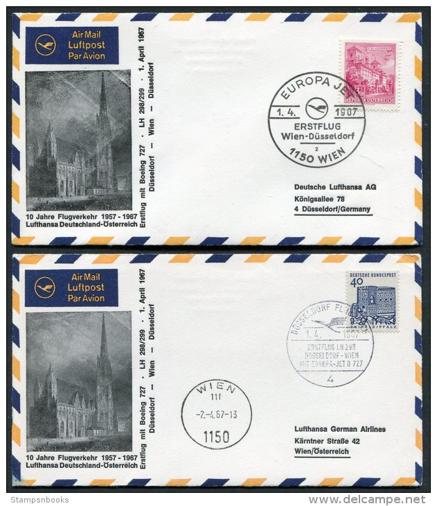 1967 Lufthansa Austria Germany Wien - Dusseldorf - Wien First Flight Covers X 2 - Other & Unclassified