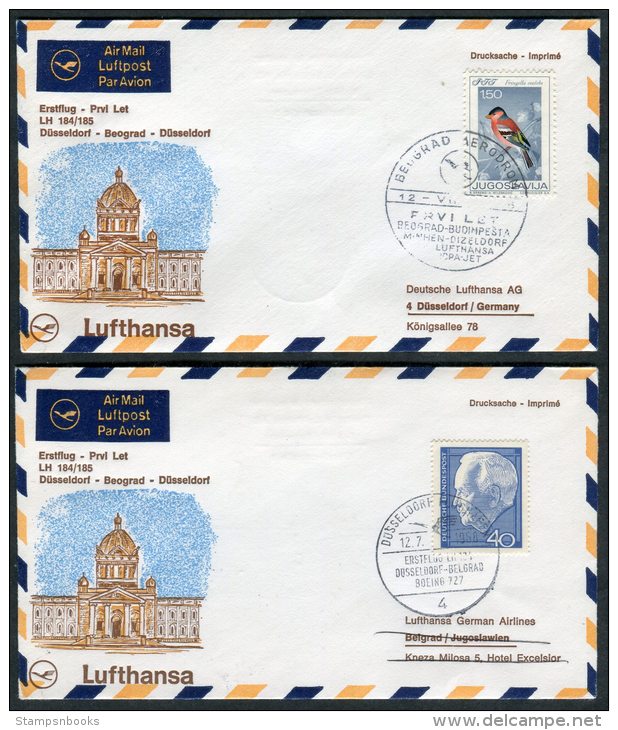 1968 Lufthansa Germany Beograd - Dusseldorf - Beograd First Flight Covers X 2 - Airmail