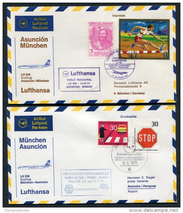 1971 Lufthansa Paraguay Germany Asuncion / Munich First Flight Covers X 2 - Paraguay