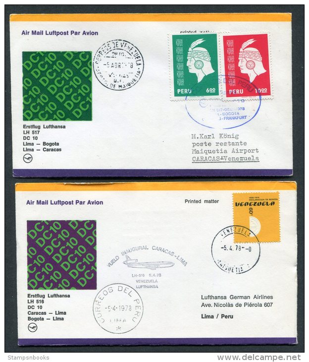 1978 Lufthansa Peru Venezuela Lima / Caracas  First Flight Covers X 2 - Pérou