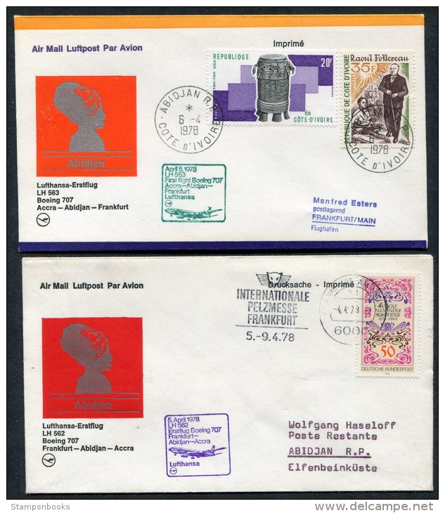 1978 Lufthansa Ivory Coast Germany Abidjan / Frankfurt First Flight Covers X 2 - Ivory Coast (1960-...)