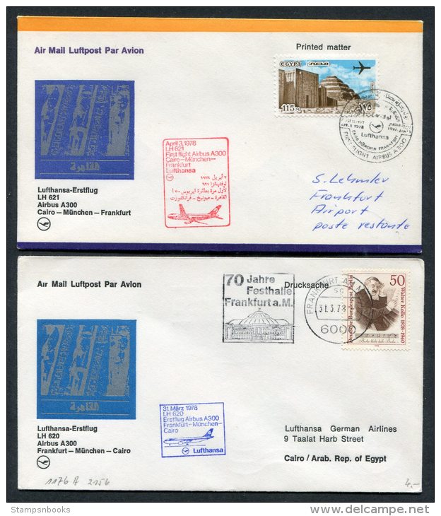 1978 Lufthansa Egypt Germany Cairo / Frankfurt First Flight Covers X 2 - Airmail