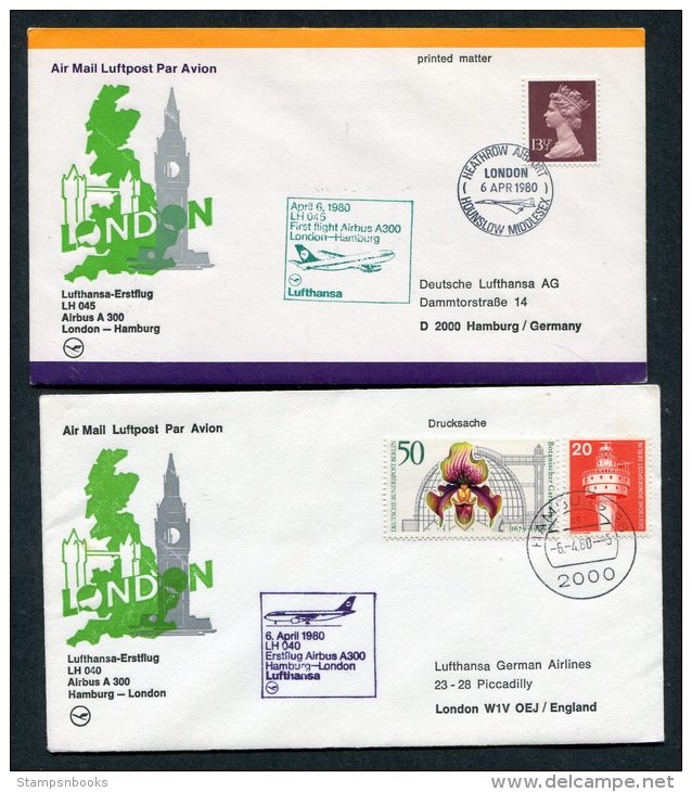 1980 Lufthansa GB Germany London Heathrow / Hamburg First Flight Covers X 2 - Covers & Documents