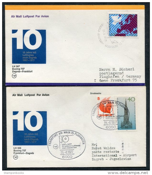 1977 Lufthansa Germany Zagreb / Frankfurt First Flight Covers X 2 - Airmail