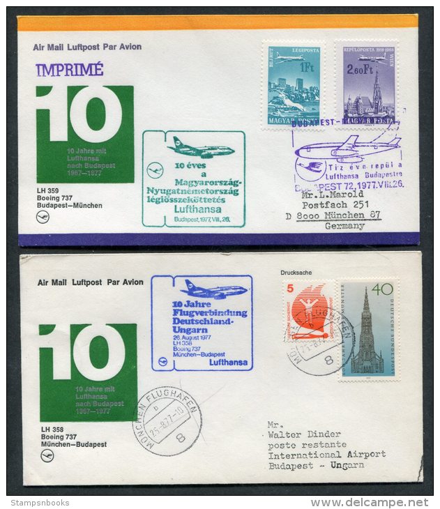 1977 Lufthansa Hungary Germany Budapest / Munich First Flight Covers X 2 - Covers & Documents