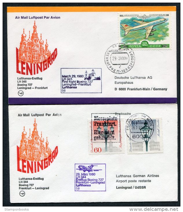 1980 Lufthansa Russia USSR Germany Leningrad / Frankfurt First Flight Covers X 2 - Cartas & Documentos