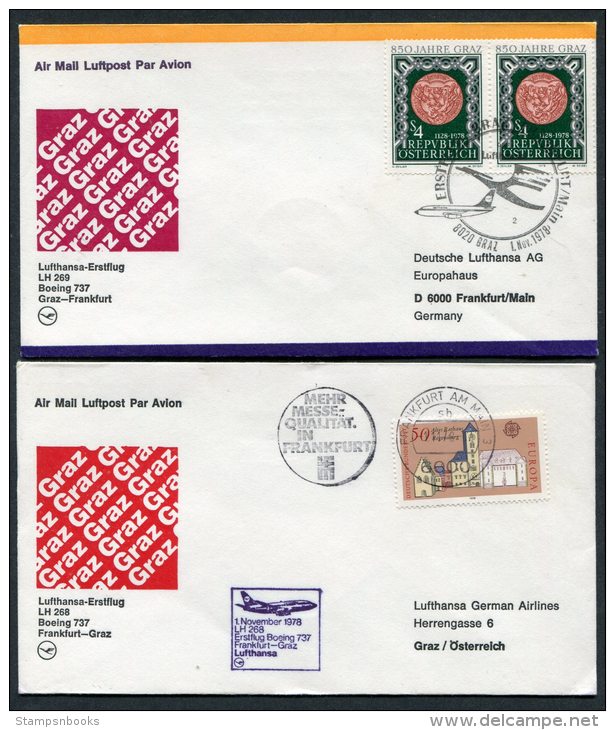 1978 Lufthansa Austria Germany Graz / Frankfurt First Flight Covers X 2 - Other & Unclassified