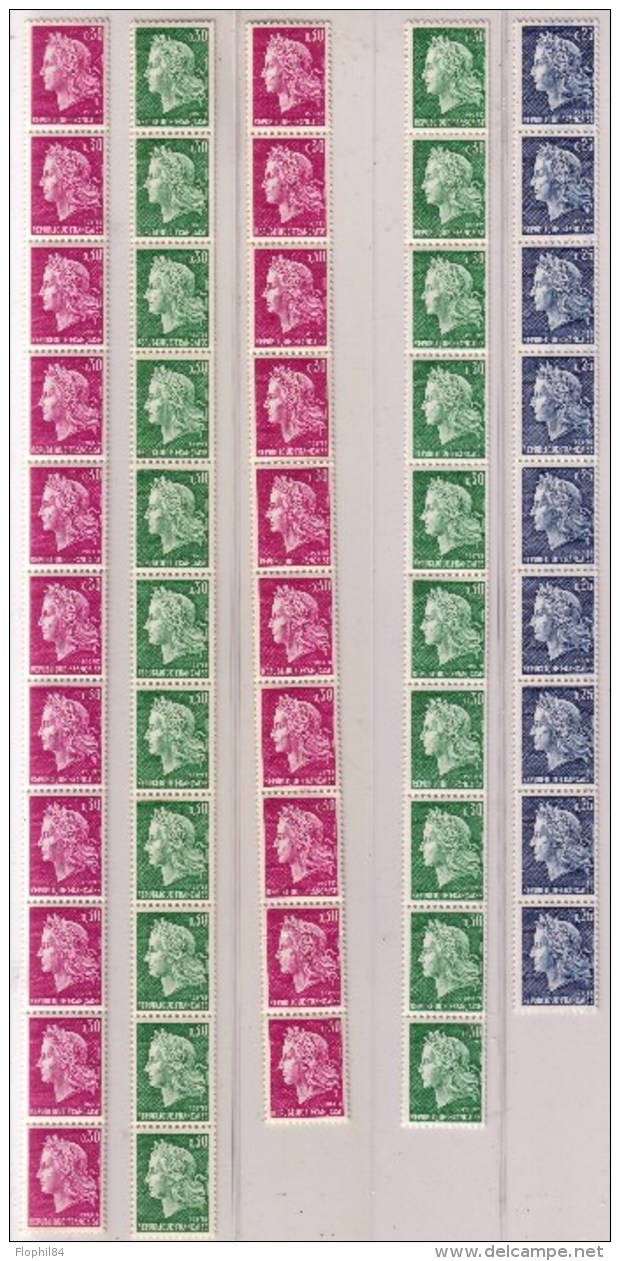 MARIANNE DE CHEFFER - LOT DE 5 BANDES ROULETTE AVEC 1 N° ROUGE AU VERSO PAR BANDE - 2 DE 11 ET 2 DE 10  ET 1 DE 9 - DO- - Coil Stamps