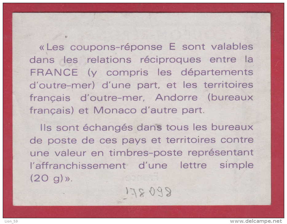 178098  /  COUPON RÉPONSE ( E ) Reply Coupon 3.30 France Frankreich Francia Stationery Entier Ganzsachen - Coupons-réponse