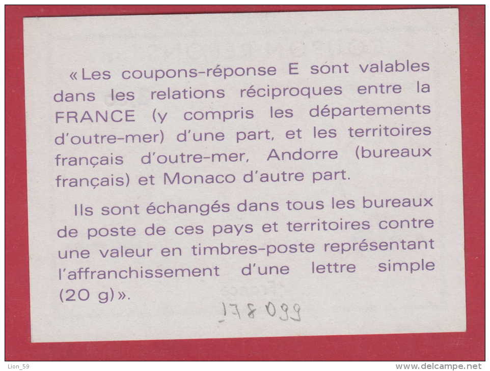 178099  /  COUPON RÉPONSE ( E ) Reply Coupon 3.30 France Frankreich Francia Stationery Entier Ganzsachen - Antwoordbons