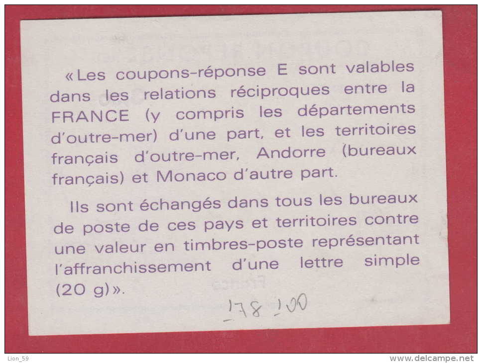 178100  /  COUPON RÉPONSE ( E ) Reply Coupon 3.30 France Frankreich Francia Stationery Entier Ganzsachen - Antwoordbons