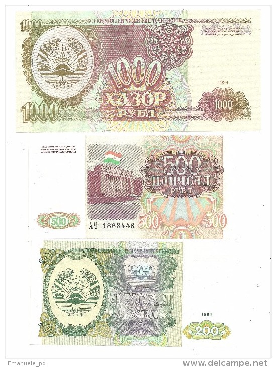 Tajikistan Lot 1994 3 Banknotes UNC .S. - Tadjikistan