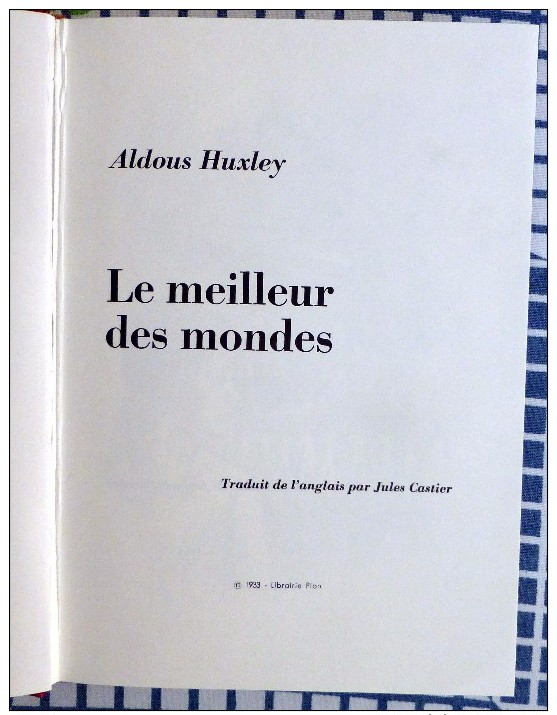 LE MEILLEUR DES MONDES.  Par ALDOUS HUXLEY - Fantastique