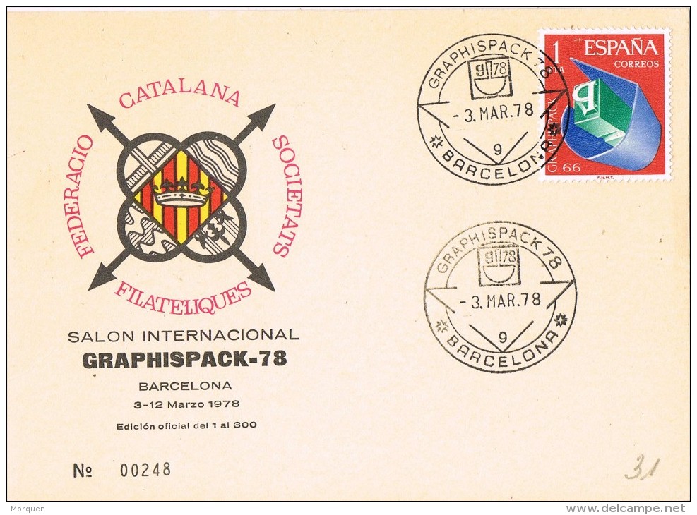 13769. Tarjeta Federacion BARCELONA 1978. Graphispack, Salon Internacional - Cartas & Documentos