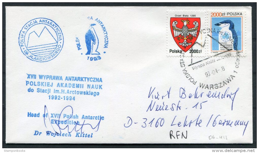 1993 Poland Warsaw Antarctic Expedition Signed Penguin Cover - Events & Gedenkfeiern