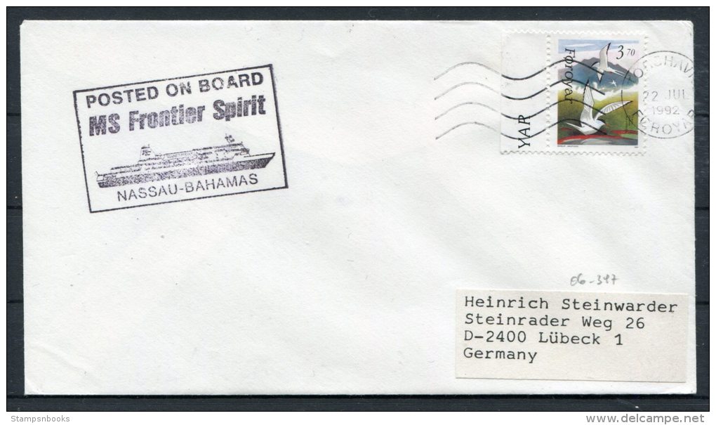 1992 Faroe Thorshavn Foroyer M/S/ Frontier Spirit Nassau Bahamas Ship Cover - Faroe Islands