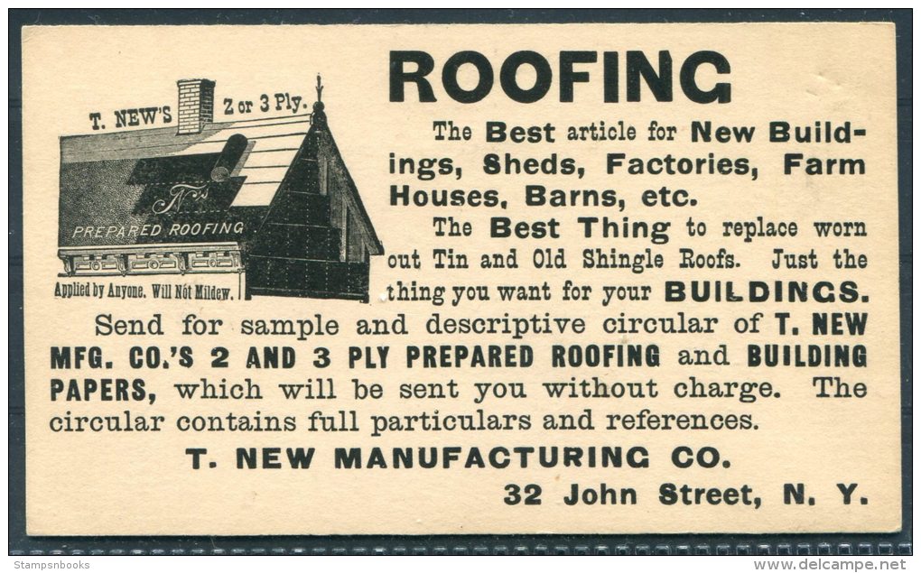 1889 USA New York Private Stationery Roofing Illustrated Advertising Postcard - ...-1900