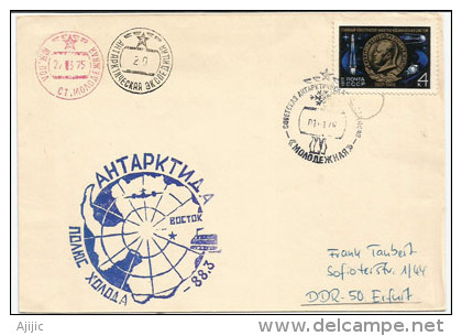 Expedition Russe à La Base Soviétique Molodjezkaïa En 1975, Lettre Adressée à Erfurt (Allemagne) - Bases Antarctiques