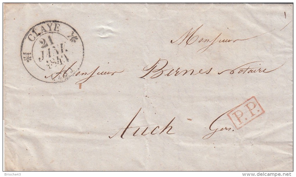 SEINE-ET-MARNE 1840 LAC T12 CLAYE. PP POUR AUCH.  / ROUGE IV-26 - 1801-1848: Precursors XIX