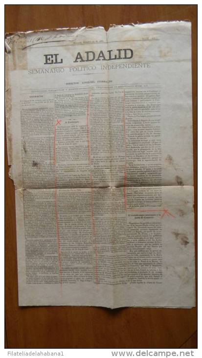 BP44 CUBA SPAIN NEWSPAPER ESPAÑA 1886  EL ADALID 24/10/1886 - [1] Hasta 1980