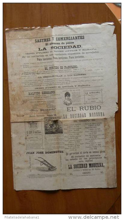 BP44 CUBA SPAIN NEWSPAPER ESPAÑA 1886  EL ADALID 24/10/1886 - [1] Hasta 1980