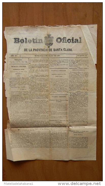 BP5 CUBA SPAIN NEWSPAPER ESPAÑA 1889 BOLETIN OFICIAL DE SANTA CLARA 8/05/1889 - [1] Tot 1980