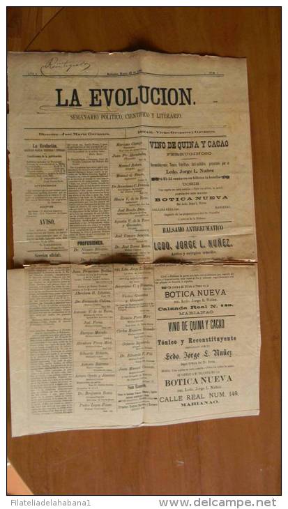 BP46 CUBA SPAIN NEWSPAPER ESPAÑA 1890 LA EVOLUCION 23/03/1890 MARIANAO - [1] Tot 1980