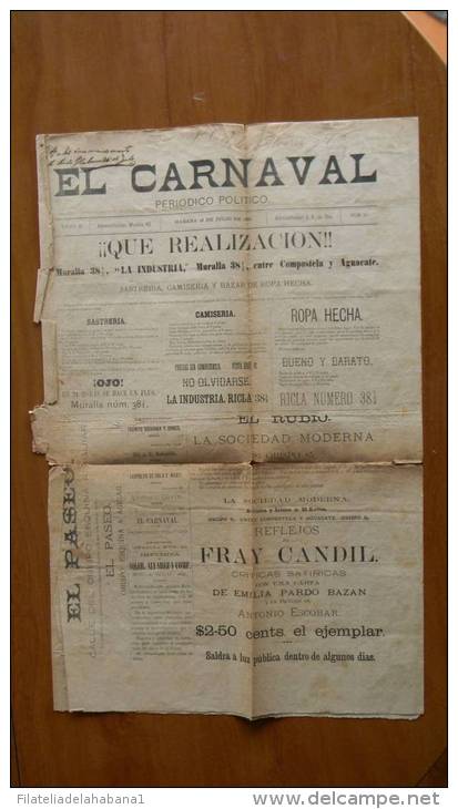 BP30 CUBA SPAIN NEWSPAPER ESPAÑA 1886  EL CARNAVAL 18/07/1886 - [1] Until 1980