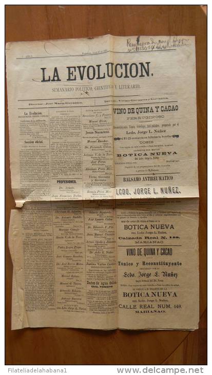 BP3 CUBA SPAIN NEWSPAPER ESPAÑA 1890 LA EVOLUCION  27/07/1890 MARIANAO - [1] Fino Al 1980