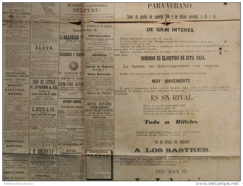 BP202 CUBA SPAIN NEWSPAPER ESPAÑA 1884 \"LA PALANCA\" 13/09/1884. 74X54cm. - [1] Tot 1980