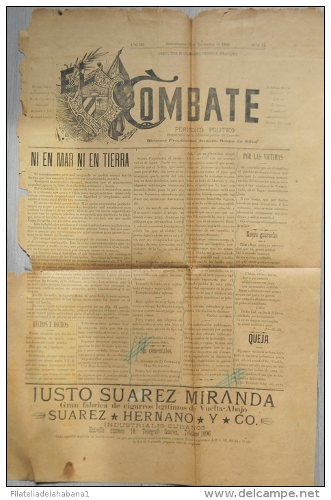 BP204 CUBA SPAIN NEWSPAPER ESPAÑA 1902 \"EL COMBATE\" 16/11/1902. 56X37cm. - [1] Jusqu' à 1980