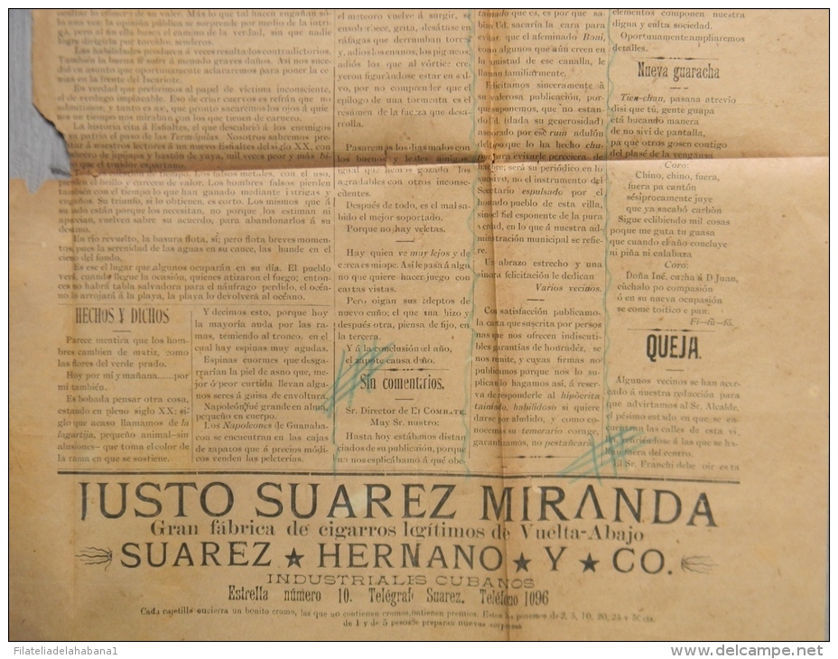 BP204 CUBA SPAIN NEWSPAPER ESPAÑA 1902 \"EL COMBATE\" 16/11/1902. 56X37cm. - [1] Until 1980