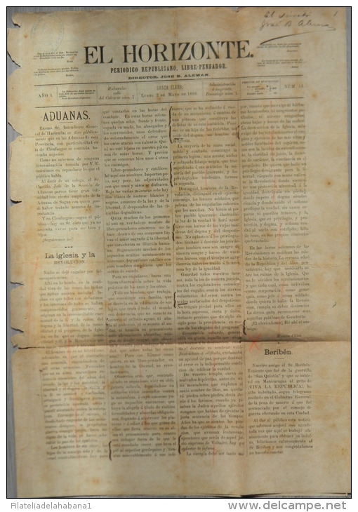 BP205 CUBA SPAIN NEWSPAPER ESPAÑA 1886 \"EL HORIZONTE\" 2/05/1886. 46X32cm. - [1] Jusqu' à 1980